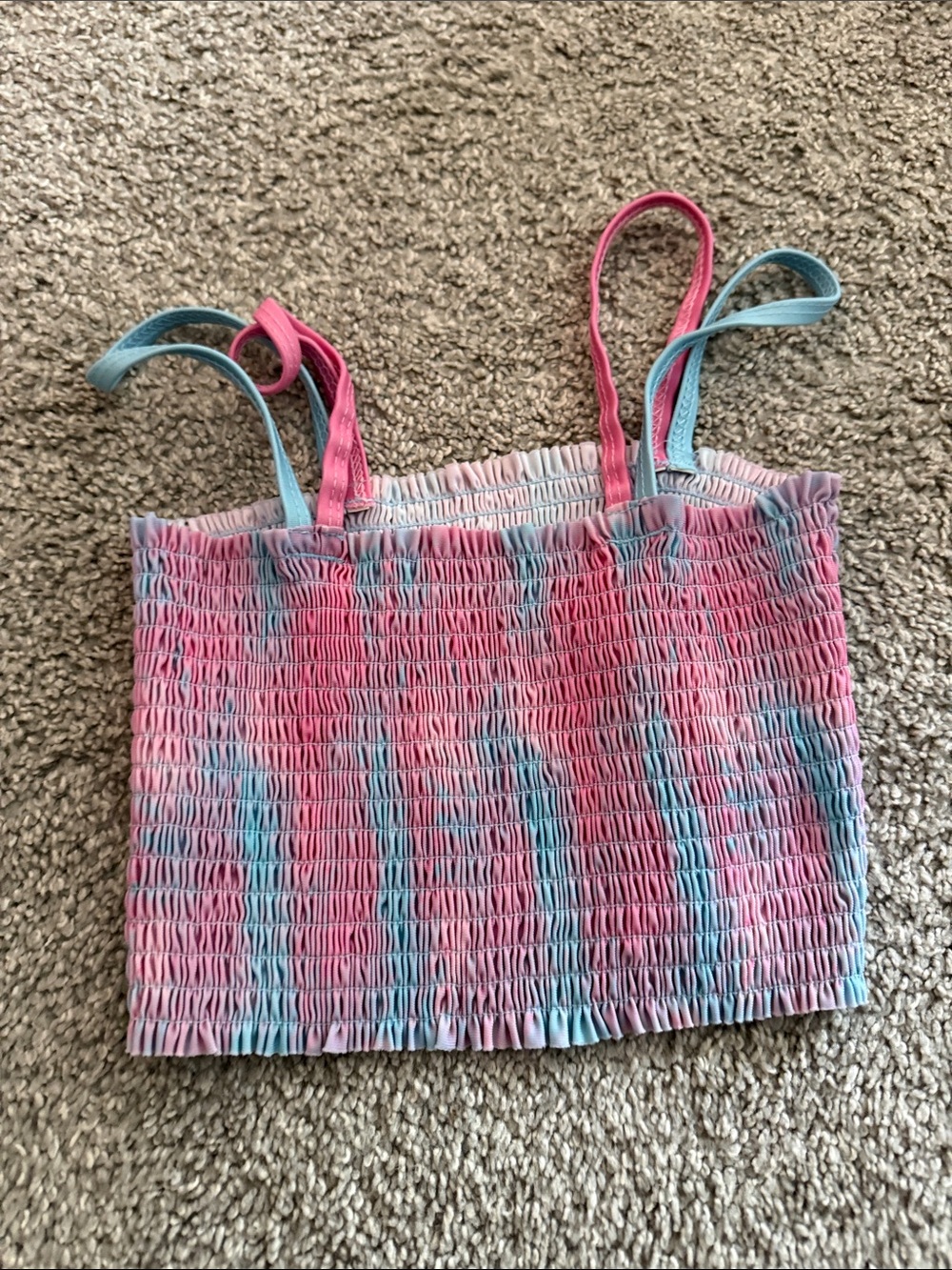 Source Unknown Pink & Blue Shirred Kids Swim Top
